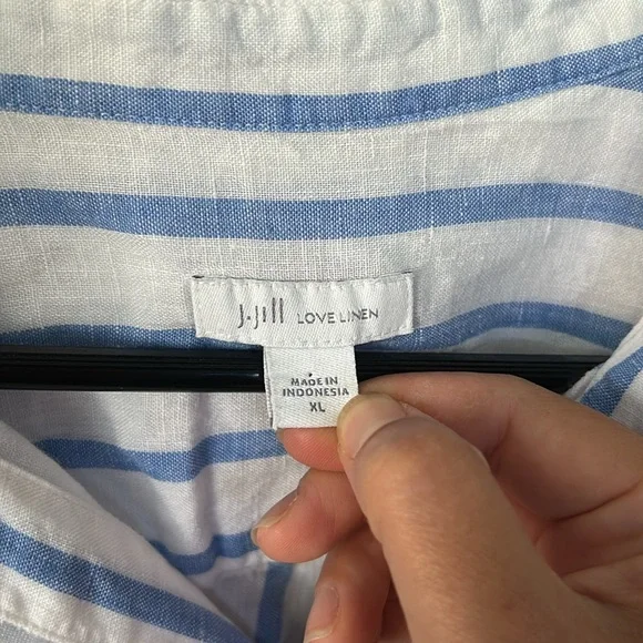 J Jill Love Linen Shirt Top Blue White Long Sleeve Striped. Size XL - Picture 7 of 12